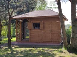 Domek narzędziowy z drewutnią Kacper, trwała drewniana konstrukcja 4,5x3 m