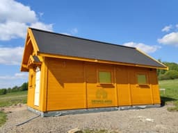 Drewniany domek Wiktor 8x4m z antresolą, 32m², przestronny i elegancki