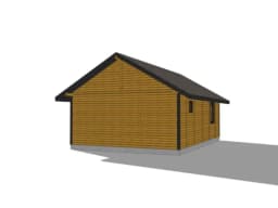 Drewniany domek CRK5 PLUS – widok na wejście i zadaszenie z ozdobnymi detalami