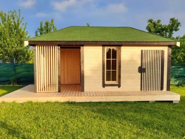 Drewniana altana, domek narzędziowy do ogrodu Wojtek, piękny i funkcjonalna. W stylu nowoczesnym loft. Ruchome deseczko żaluzja 