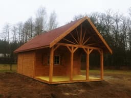 Drewniany domek letniskowy Olek 7,7x4,5m z tarasem, idealny na działkę