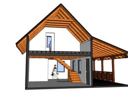 Przód domku drewnianego Albert – elegancki design z dużym tarasem