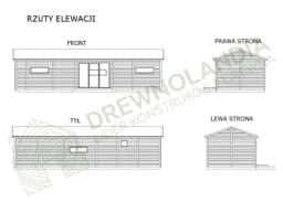 Rzuty elewacji domku rekreacyjnego CRK2, Drewnolandia, projekt całoroczny o powierzchni 48 m²