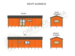 Rzuty elewacji domku Ariel – układ pomieszczeń i elewacje