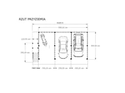 Rzut przyziemia wiaty samochodowej Barbara o wymiarach 8,9m x 5m