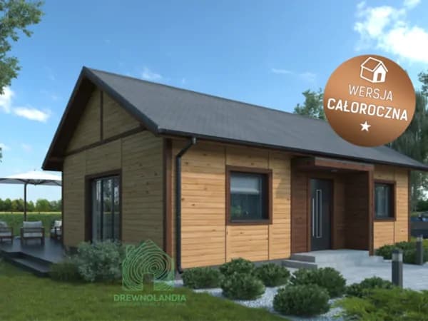 Widok na fasadę domu Drewnolandia 1 CRK – projekt idealny do rekreacji