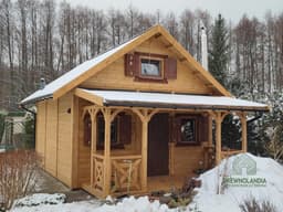 Marcel II, domek z tarasem drewniany, 25m², idealny na działkę, Drewnolandia