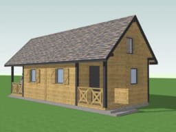 Drewniany domek „bliźniak” W1X2 – front z detalami tarasu