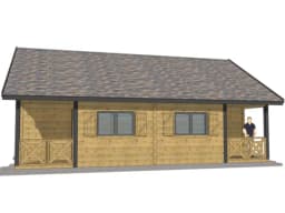 Drewniane domki W1X4 – frontalny widok segmentów z tarasem