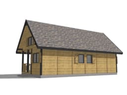 Drewniany domek „bliźniak” W2X2 – zadaszenie z przestrzenią wypoczynkową