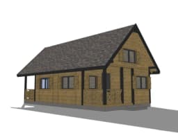 Drewniany domek „bliźniak” W2X2 – widok z boku na taras