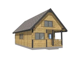 Drewniany domek „bliźniak” W2X2 – widok z przodu z detalami wykończenia