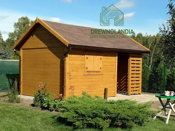 Drewniany domek na narzędzia z drewutnią Kuba 7x2m
